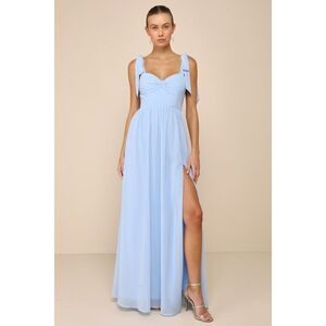 Lulus Radiant Charisma Light Blue Chiffon Ruched Tie-strap Maxi Dress - Size M